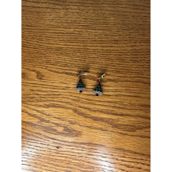 Vintage Dazzling 3/4” Christmas Tree Earrings Gold Tone Stunning Look - Picture 1 of 2